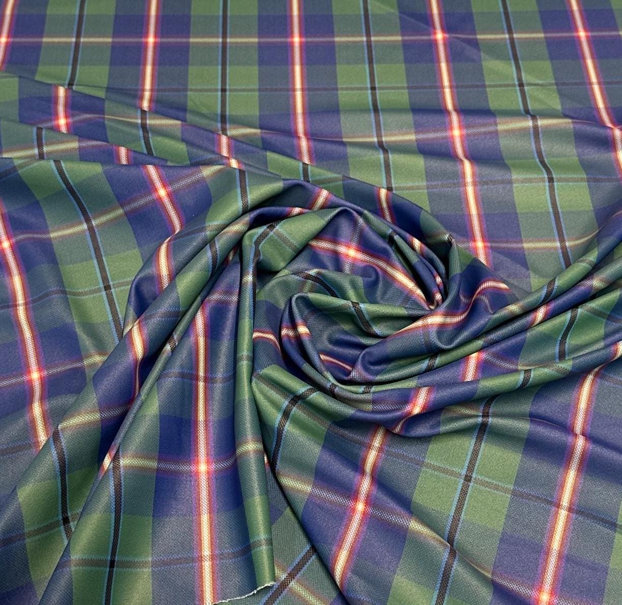 4 Way Stretch Assorted Print Nylon Spandex Fabric By The Yard Tricot Swim Wear Bikini Activewear Swim Green Blue Print Plaid Print