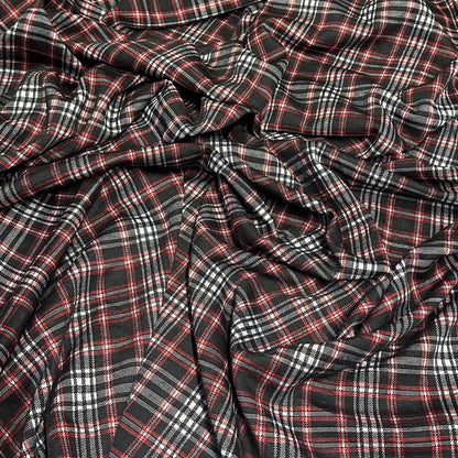 2 Way Stretch Double Knit Black  Red Plaid Polyester Spandex Fabric By The Yard Grey Black