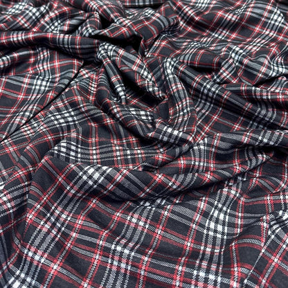 2 Way Stretch Double Knit Black  Red Plaid Polyester Spandex Fabric By The Yard Grey Black