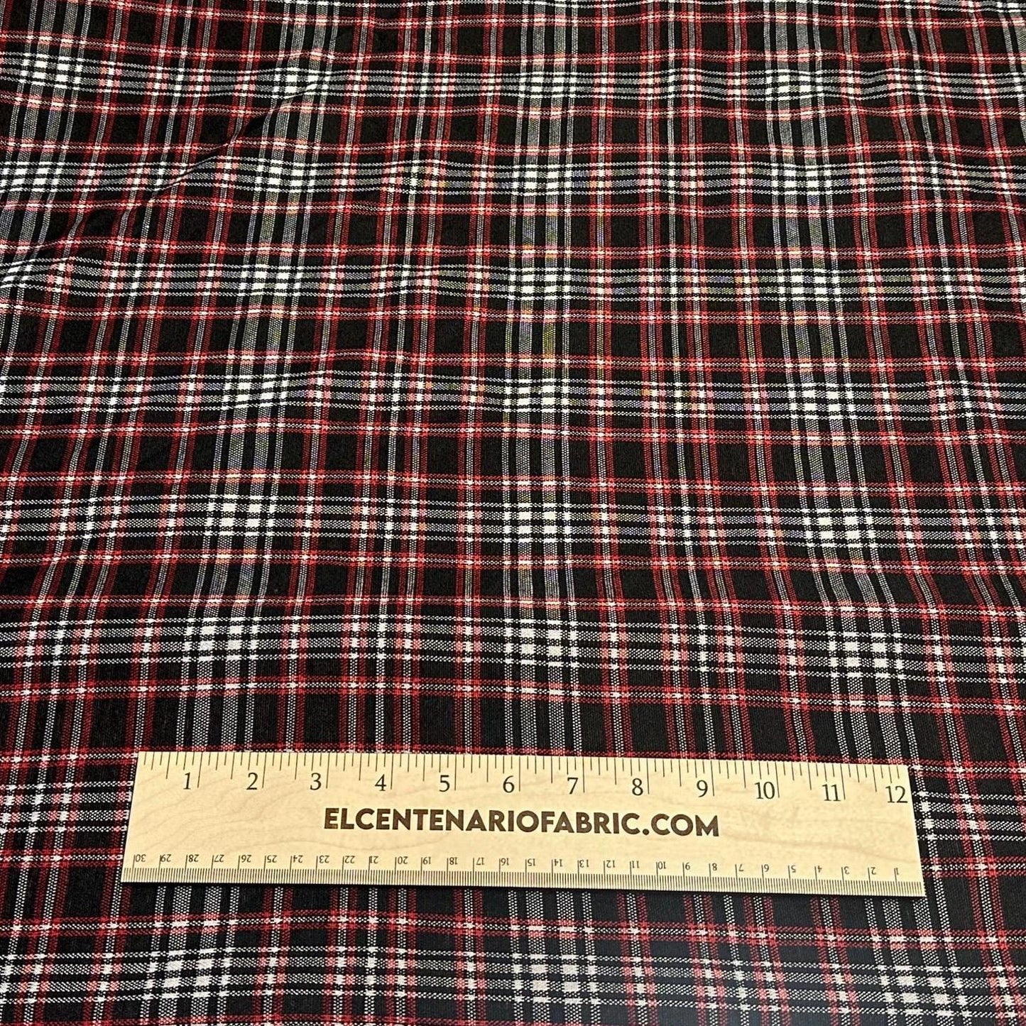 2 Way Stretch Double Knit Black  Red Plaid Polyester Spandex Fabric By The Yard Grey Black