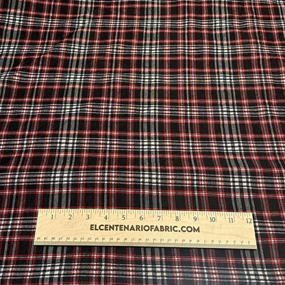 2 Way Stretch Double Knit Black  Red Plaid Polyester Spandex Fabric By The Yard Grey Black