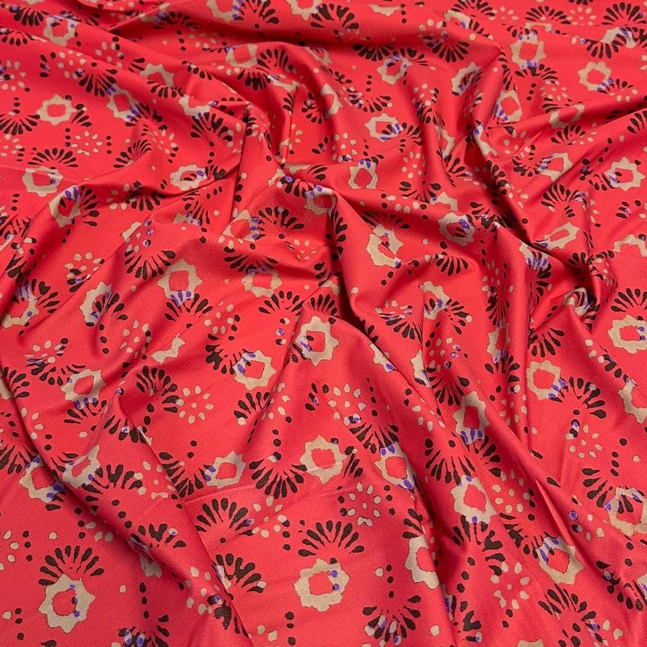 4 Way Stretch Print Nylon Spandex Fabric By The Yard Tricot Swim Wear Bikini Active Wear Geometric Shape Abstract Red Tan Black