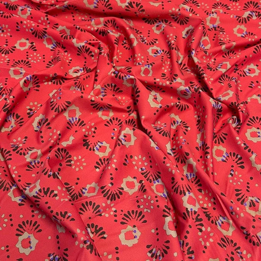 4 Way Stretch Print Nylon Spandex Fabric By The Yard Tricot Swim Wear Bikini Active Wear Geometric Shape Abstract Red Tan Black