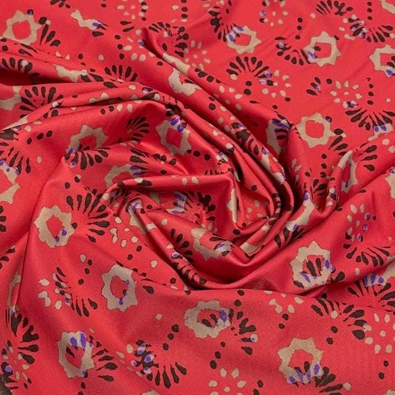 4 Way Stretch Print Nylon Spandex Fabric By The Yard Tricot Swim Wear Bikini Active Wear Geometric Shape Abstract Red Tan Black