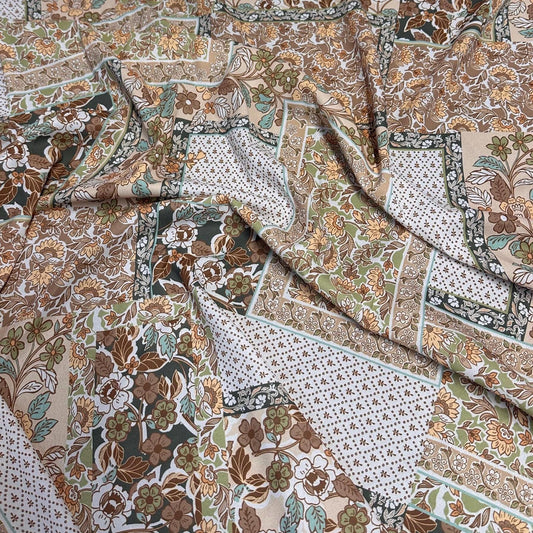 Airflow Woven Print Fabric By The Yard Green Paisley Vintage Flower Patchwork Geometric  Floral Print