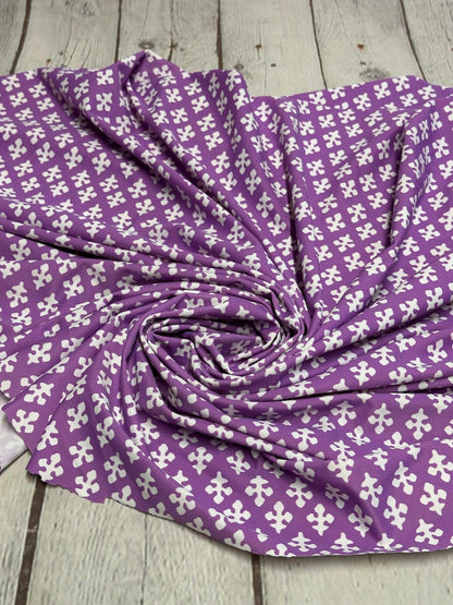 4 Way Stretch Print Nylon Spandex Fabric By The Yard Tricot Swim Wear Bikini Active Wear Geometric Pattern Abstract Purple White