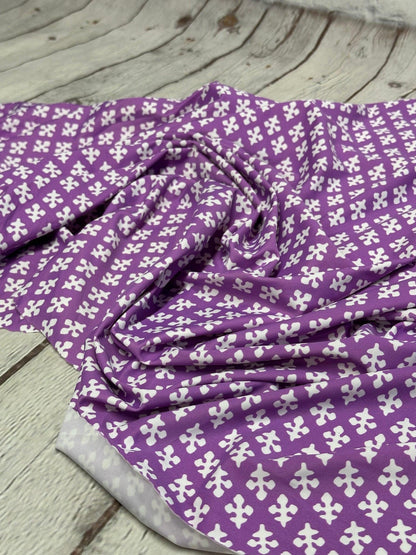 4 Way Stretch Print Nylon Spandex Fabric By The Yard Tricot Swim Wear Bikini Active Wear Geometric Pattern Abstract Purple White