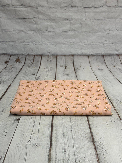 Crinkled Woven Print Fabric By The Yard Small Mini Peach Summer  Floral Print
