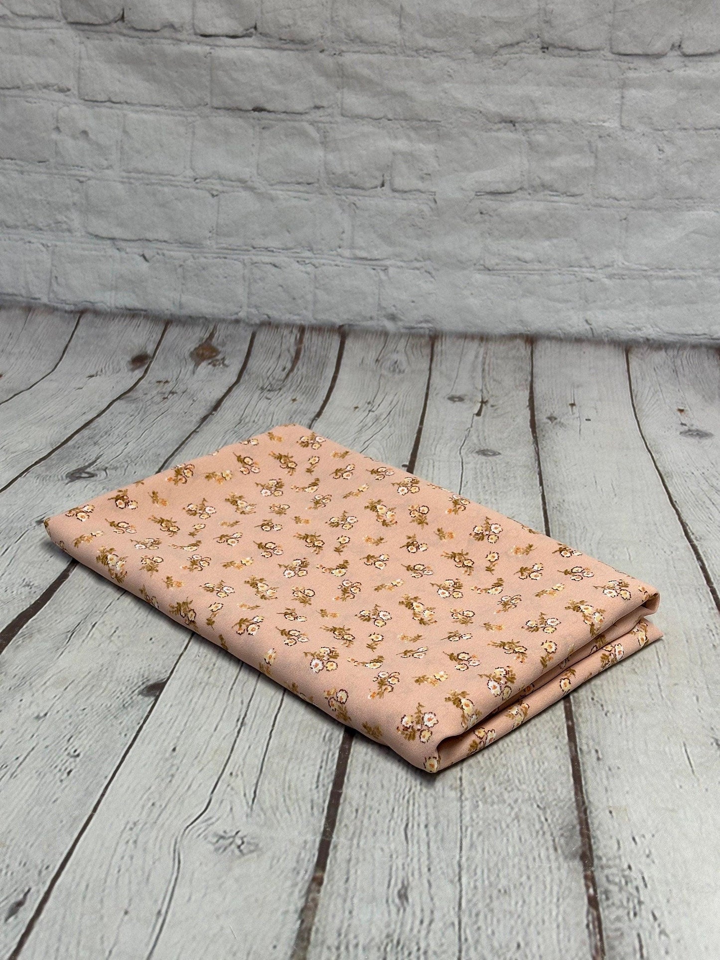 Crinkled Woven Print Fabric By The Yard Small Mini Peach Summer  Floral Print