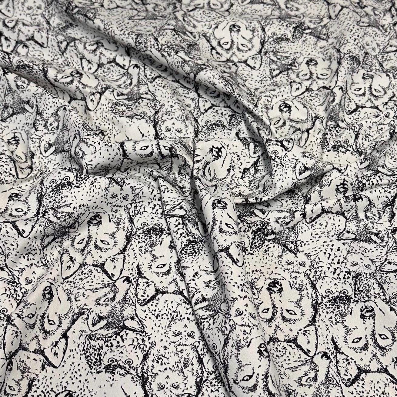 4 Way Stretch Assorted Print Nylon Spandex Fabric By The Yard Tricot Swim Wear Bikini Active Black White Animal Wolf Owl 240 GSM