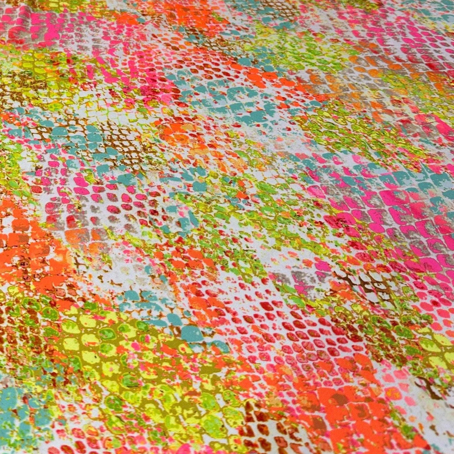 4 Way Stretch Print Nylon Spandex Fabric By The Yard Tricot Swim Wear Bikini Active Wear Snake Skin Reptile Anaconda Bright Mulitcolor Neon