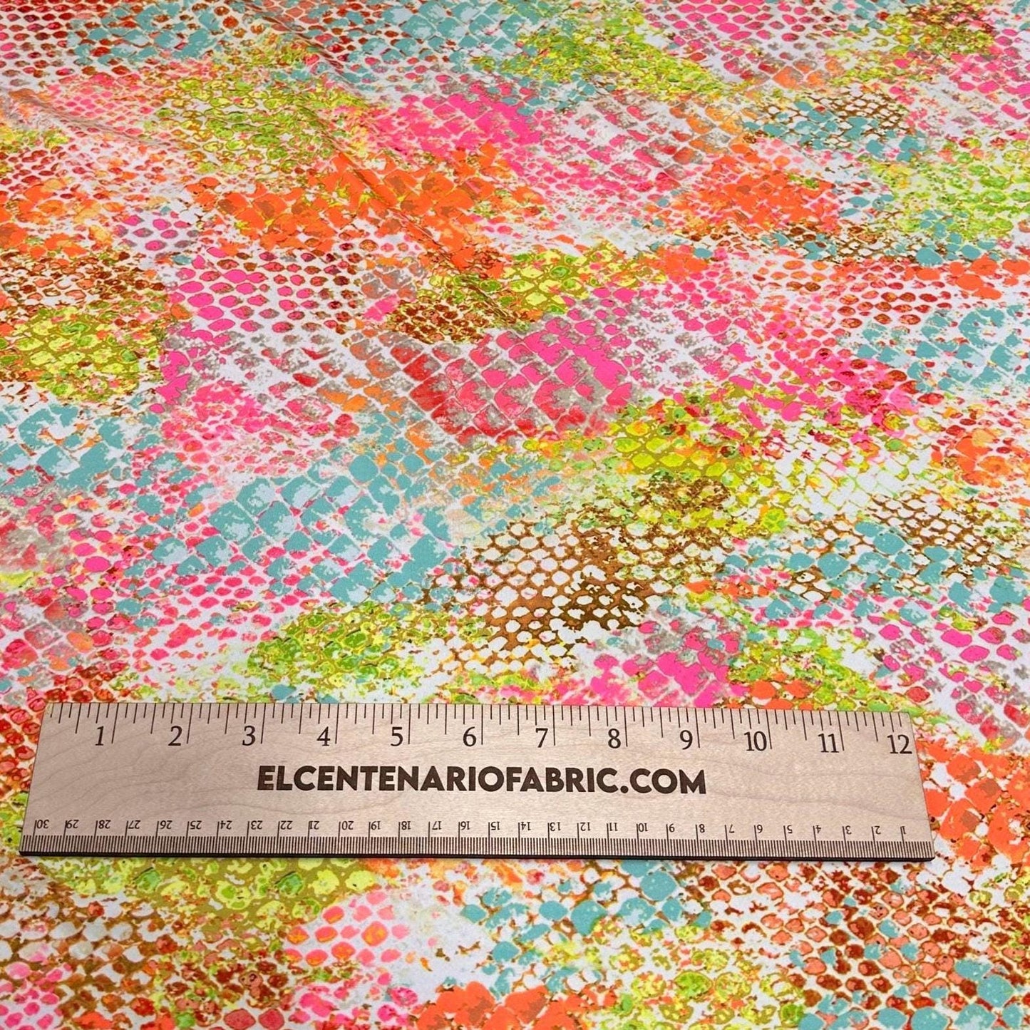 4 Way Stretch Print Nylon Spandex Fabric By The Yard Tricot Swim Wear Bikini Active Wear Snake Skin Reptile Anaconda Bright Mulitcolor Neon