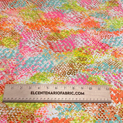 4 Way Stretch Print Nylon Spandex Fabric By The Yard Tricot Swim Wear Bikini Active Wear Snake Skin Reptile Anaconda Bright Mulitcolor Neon
