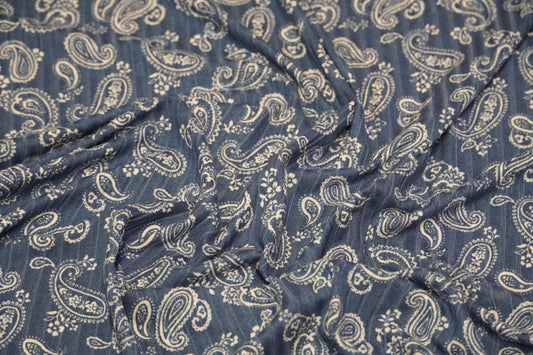 DBP 8x2 Rib Knit Paisley Double Brushed Polyester Spandex Vintage Bandana Monotone Denim Fabric By The Yard