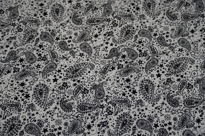 DBP 8x2 Rib Knit Paisley Double Brushed Polyester Spandex Vintage Bandana Monotone White Black Fabric By The Yard