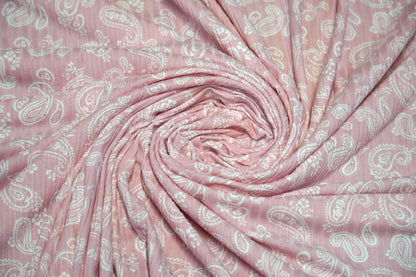 DBP 8x2 Rib Knit Paisley Double Brushed Polyester Spandex Vintage Bandana Monotone Pink Fabric By The Yard