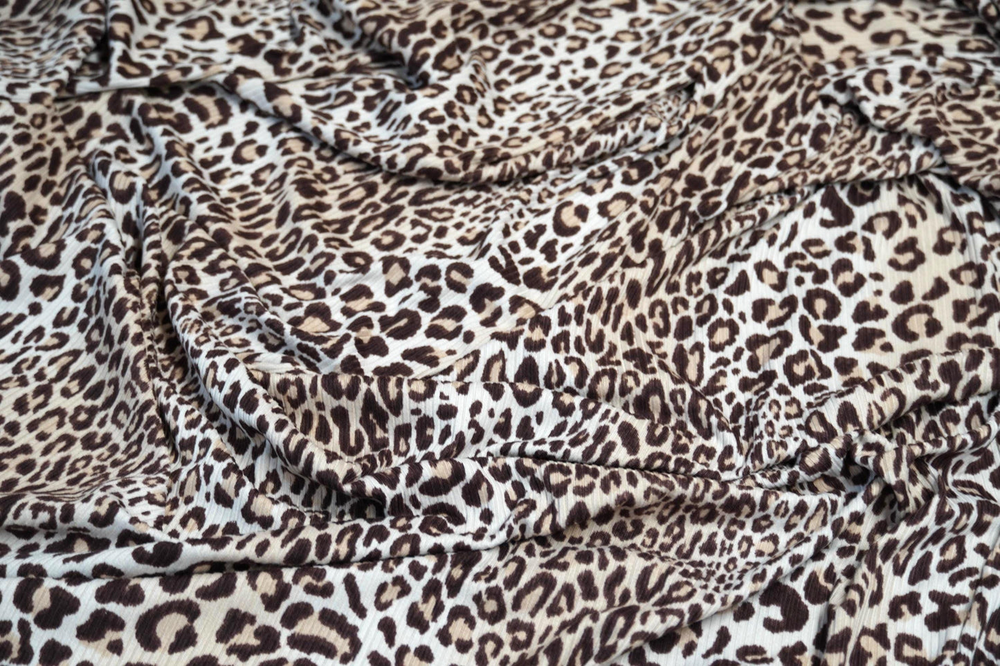 DBP 4x2 Rib Knit Double Brushed Taupe White Brown Animal Print Leopard Cheetah Polyester Fabric By The Yard