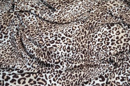 DBP 4x2 Rib Knit Double Brushed Taupe White Brown Animal Print Leopard Cheetah Polyester Fabric By The Yard