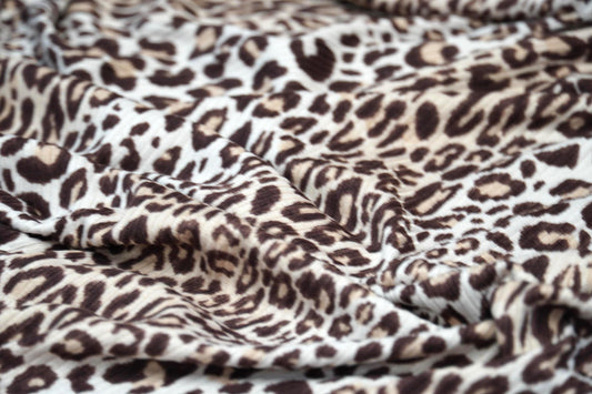 DBP 4x2 Rib Knit Double Brushed Taupe White Brown Animal Print Leopard Cheetah Polyester Fabric By The Yard