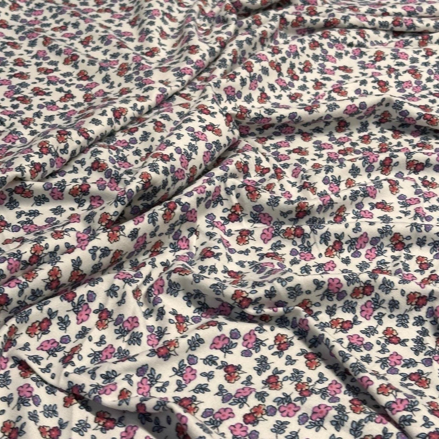 DBP Double Brushed Poly Spandex Print Ditsy Flower Vintage Mini Floral Print By The Yard Denim