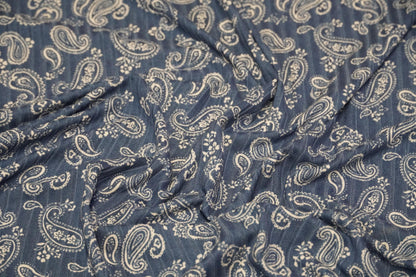 DBP 8x2 Rib Knit Paisley Double Brushed Polyester Spandex Vintage Bandana Monotone Denim Fabric By The Yard