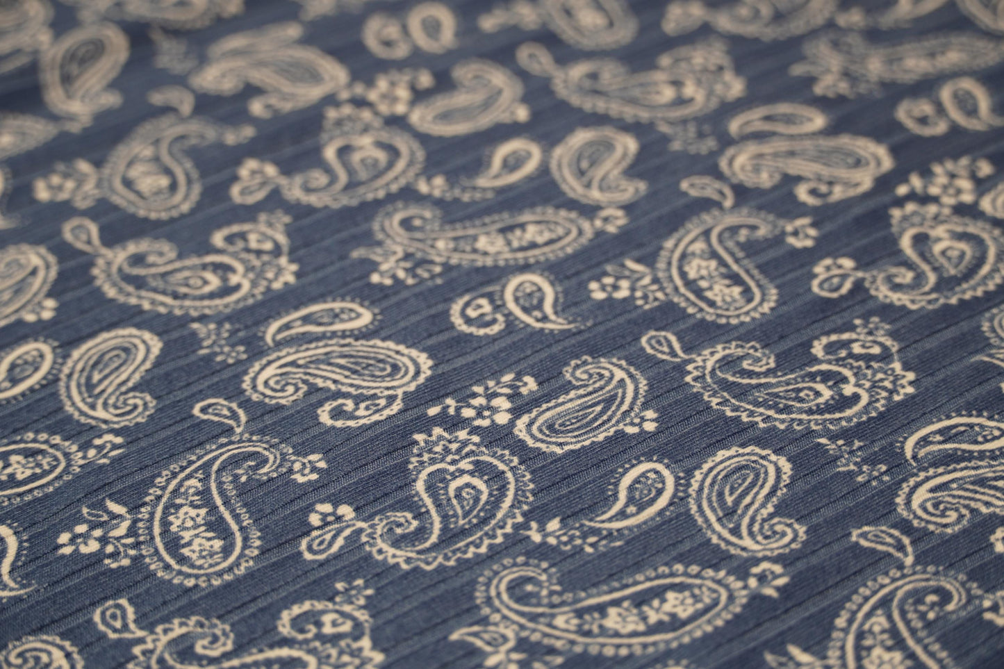 DBP 8x2 Rib Knit Paisley Double Brushed Polyester Spandex Vintage Bandana Monotone Denim Fabric By The Yard