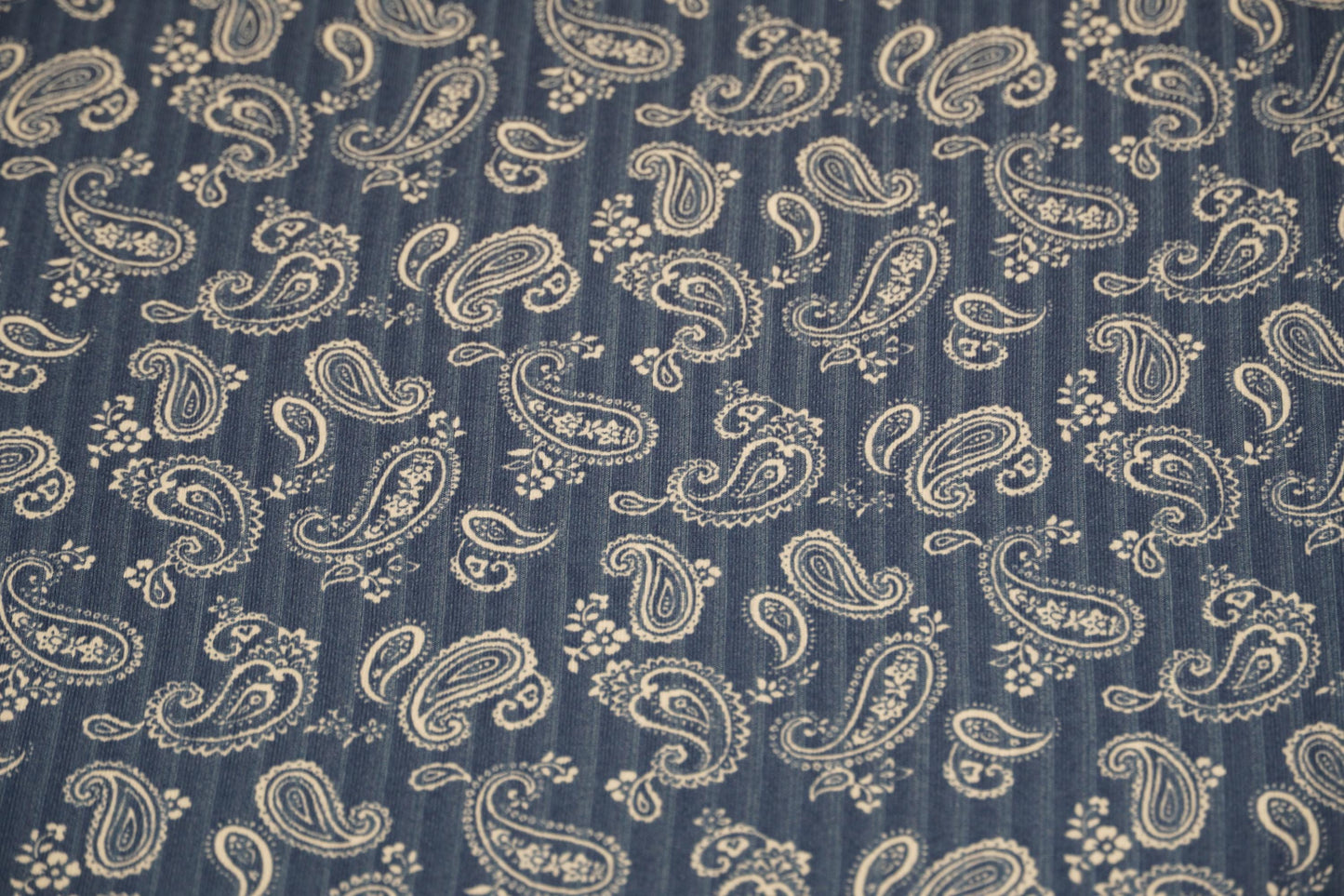 DBP 8x2 Rib Knit Paisley Double Brushed Polyester Spandex Vintage Bandana Monotone Denim Fabric By The Yard