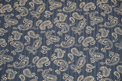 DBP 8x2 Rib Knit Paisley Double Brushed Polyester Spandex Vintage Bandana Monotone Denim Fabric By The Yard