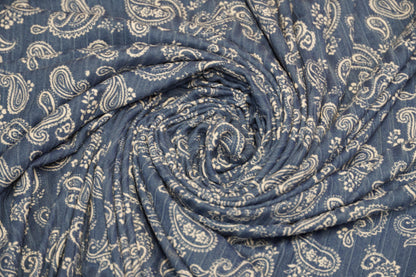 DBP 8x2 Rib Knit Paisley Double Brushed Polyester Spandex Vintage Bandana Monotone Denim Fabric By The Yard