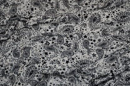 DBP 8x2 Rib Knit Paisley Double Brushed Polyester Spandex Vintage Bandana Monotone White Black Fabric By The Yard