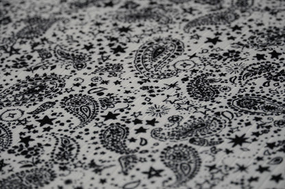 DBP 8x2 Rib Knit Paisley Double Brushed Polyester Spandex Vintage Bandana Monotone White Black Fabric By The Yard