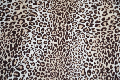 DBP 4x2 Rib Knit Double Brushed Taupe White Brown Animal Print Leopard Cheetah Polyester Fabric By The Yard