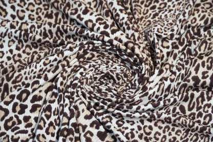 DBP 4x2 Rib Knit Double Brushed Taupe White Brown Animal Print Leopard Cheetah Polyester Fabric By The Yard