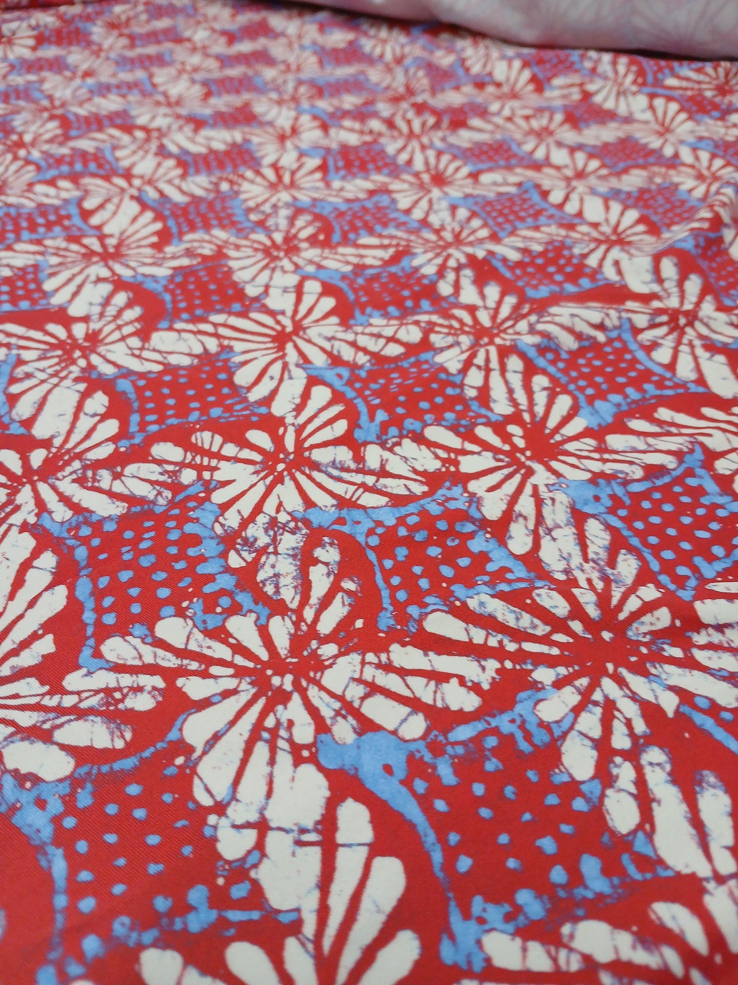 4 Way Stretch Print Nylon Spandex Fabric By The Yard Tricot Swim Wear Bikini Active Wear Geometric Shapes Abstract Red Blue Cream