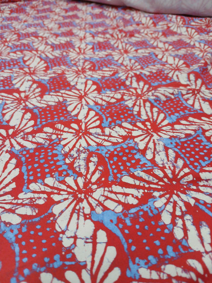 4 Way Stretch Print Nylon Spandex Fabric By The Yard Tricot Swim Wear Bikini Active Wear Geometric Shapes Abstract Red Blue Cream
