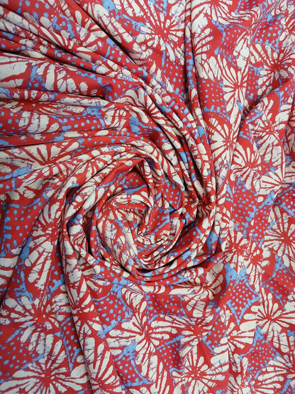 4 Way Stretch Print Nylon Spandex Fabric By The Yard Tricot Swim Wear Bikini Active Wear Geometric Shapes Abstract Red Blue Cream