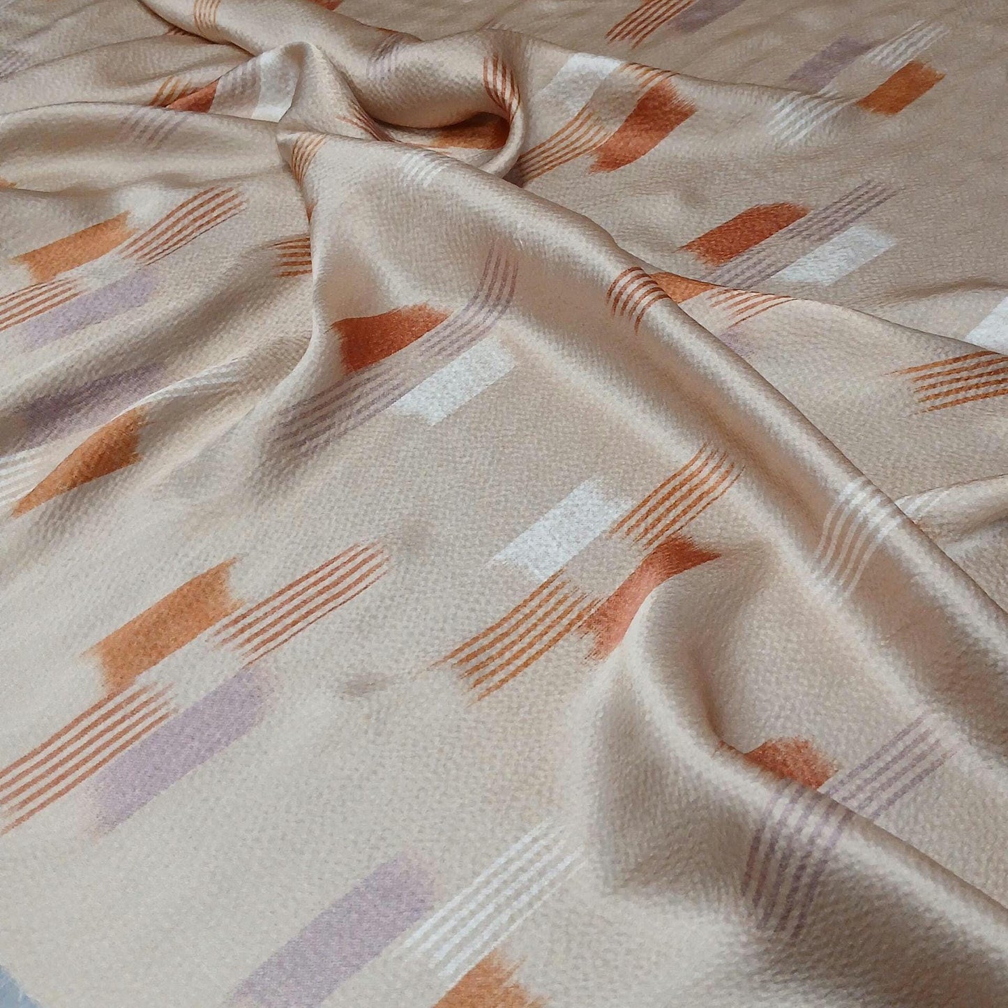 100% Silk Hammered Silk Charmeuse Solid Print Khaki Geometric Rust Silver Fabric By The Yard  52 inch
