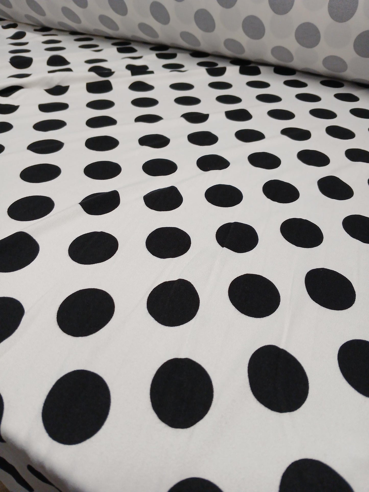DBP Double Brushed Poly Spandex Print Big Dot Polka Dot Print By The Yard Ivory