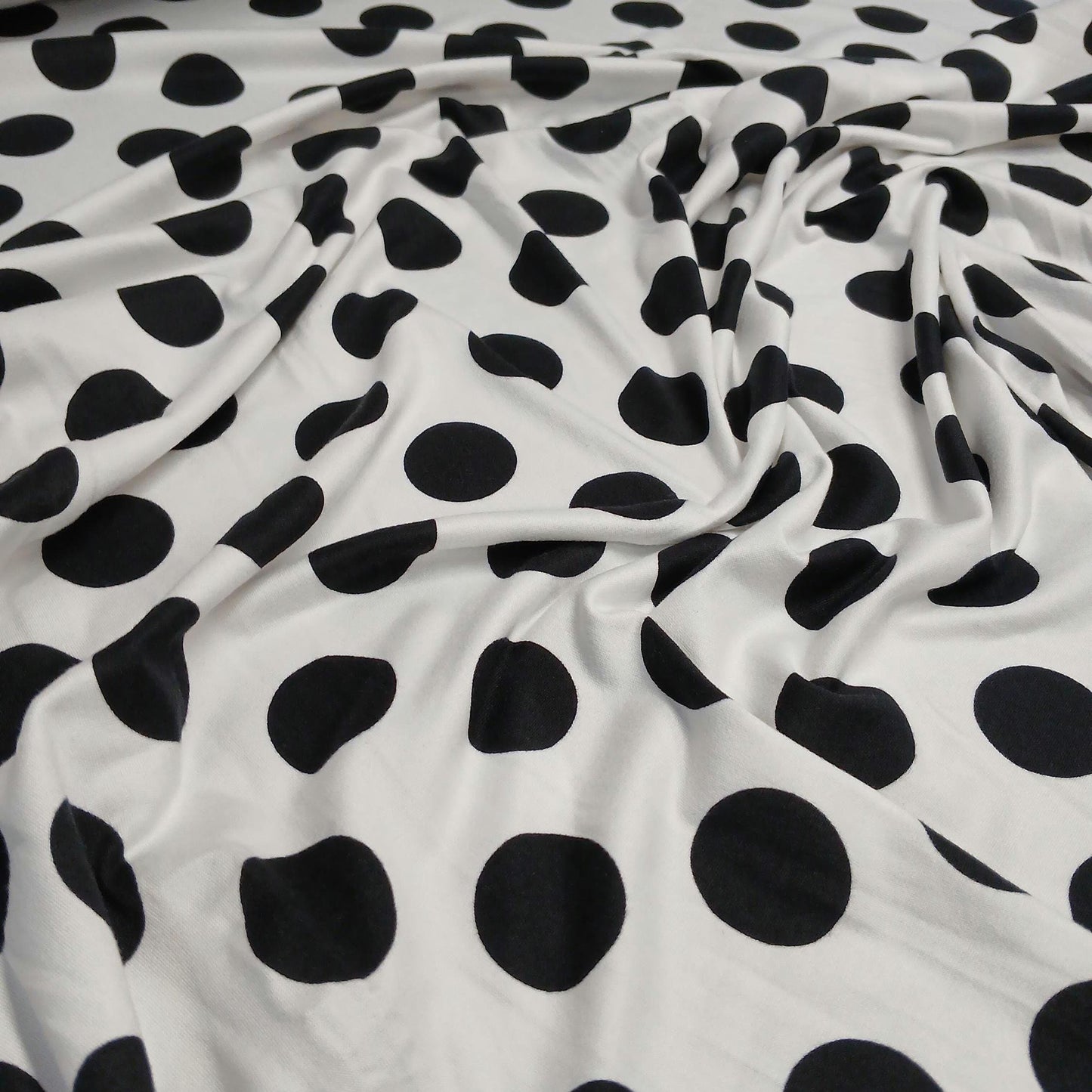 DBP Double Brushed Poly Spandex Print Big Dot Polka Dot Print By The Yard Ivory