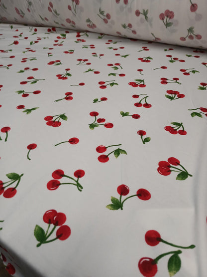 DBP Double Brushed Poly Spandex Print Cherry Print By The Yard Ivory Red