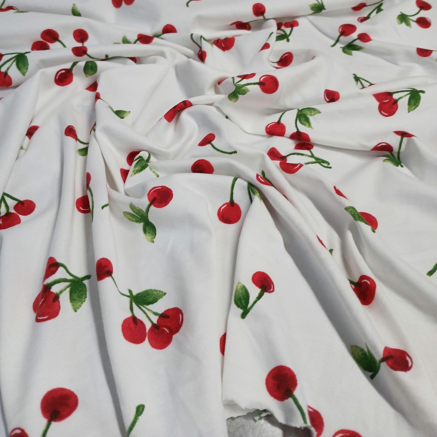 DBP Double Brushed Poly Spandex Print Cherry Print By The Yard Ivory Red