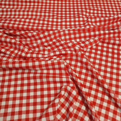 DBP 4x2 Rib Knit  Double Brushed Polyester Spandex Gingham Checkered Plaid Red Fabric By The Yard