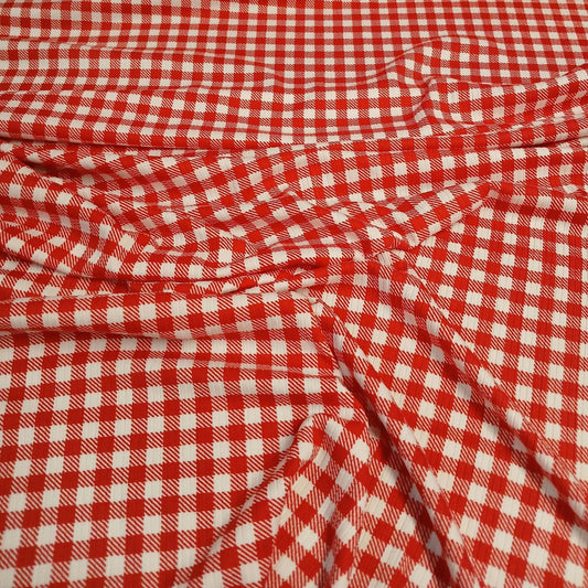 DBP 4x2 Rib Knit  Double Brushed Polyester Spandex Gingham Checkered Plaid Red Fabric By The Yard