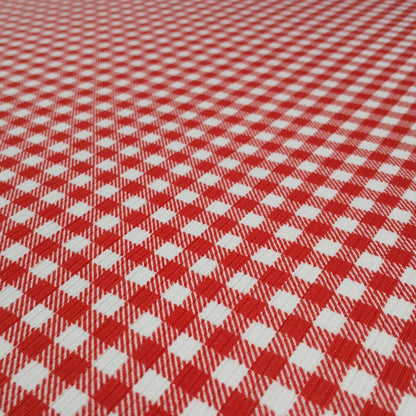 DBP 4x2 Rib Knit  Double Brushed Polyester Spandex Gingham Checkered Plaid Red Fabric By The Yard