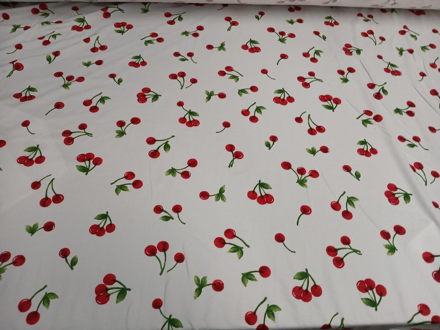 DBP Double Brushed Poly Spandex Print Cherry Print By The Yard Ivory Red