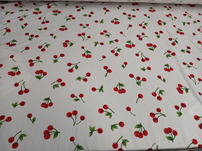 DBP Double Brushed Poly Spandex Print Cherry Print By The Yard Ivory Red