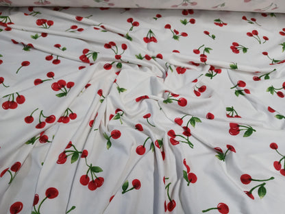 DBP Double Brushed Poly Spandex Print Cherry Print By The Yard Ivory Red