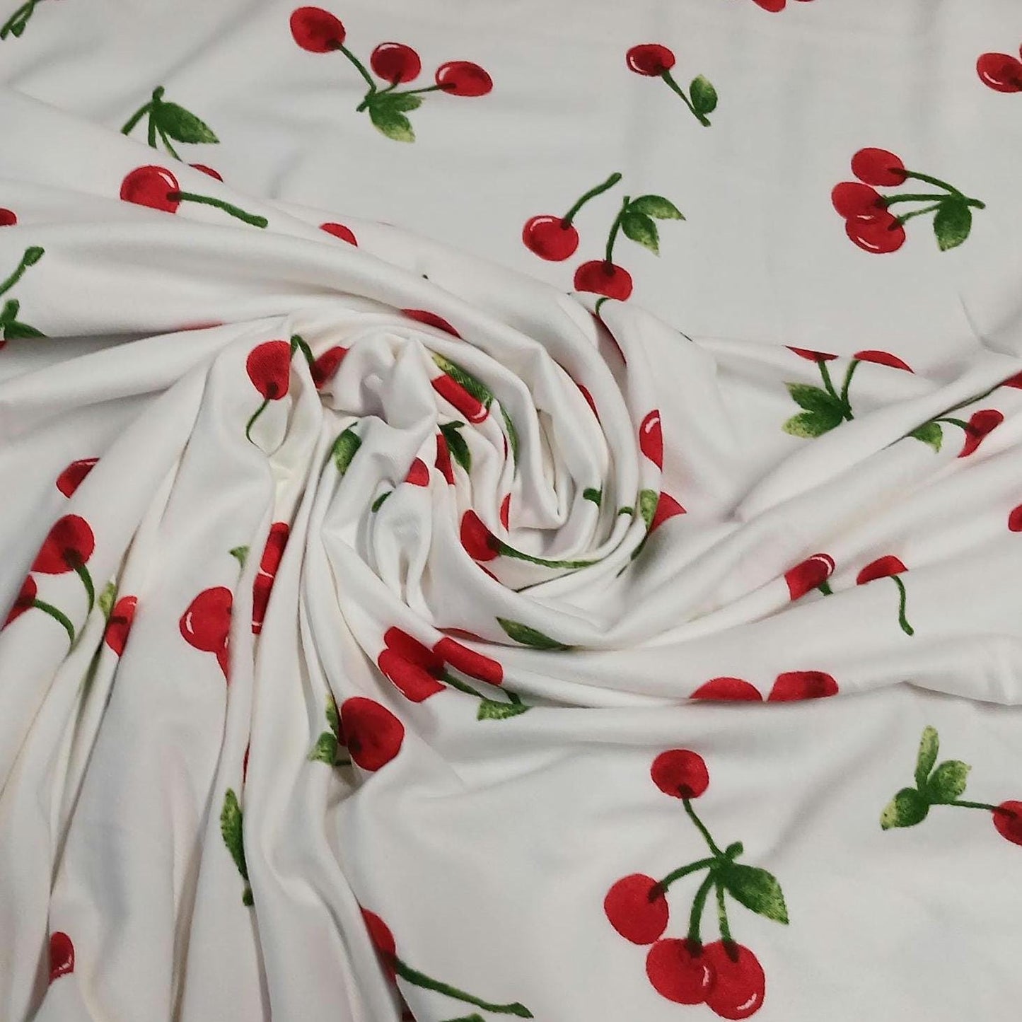 DBP Double Brushed Poly Spandex Print Cherry Print By The Yard Ivory Red