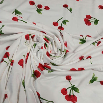 DBP Double Brushed Poly Spandex Print Cherry Print By The Yard Ivory Red