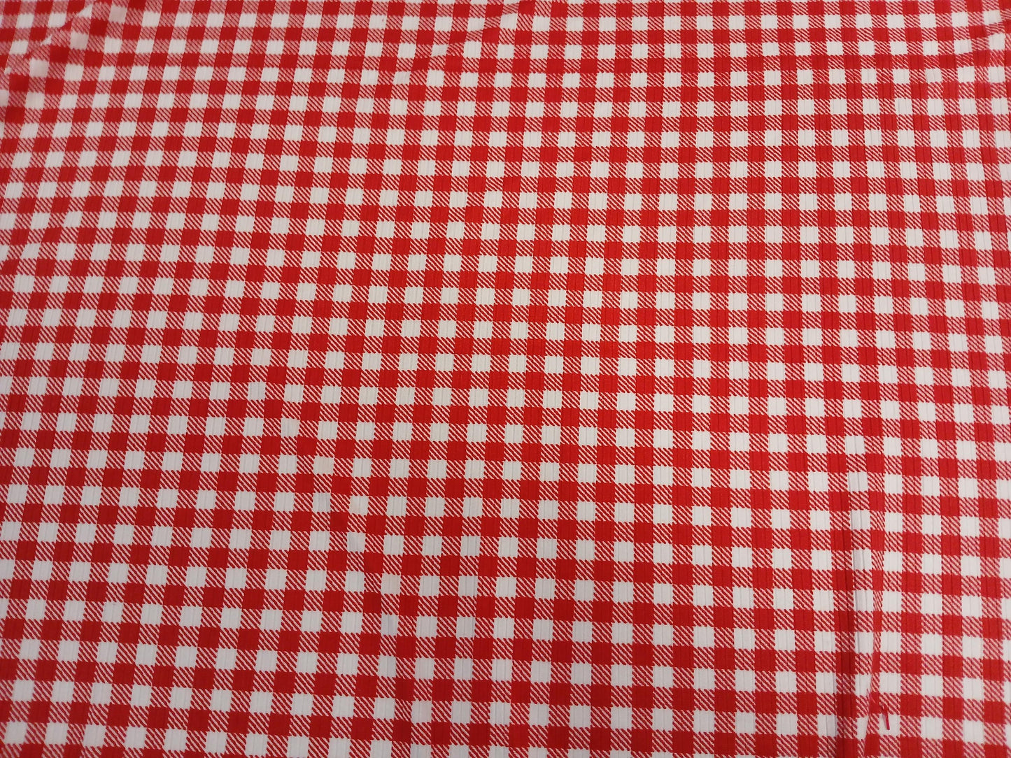 DBP 4x2 Rib Knit  Double Brushed Polyester Spandex Gingham Checkered Plaid Red Fabric By The Yard